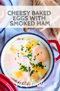 Delicious and easy to make, this easy baked eggs recipe with cheese and smoked ham will up your breakfast game.
