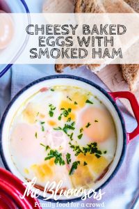 cheesy easy baked eggs recipe with smoked ham