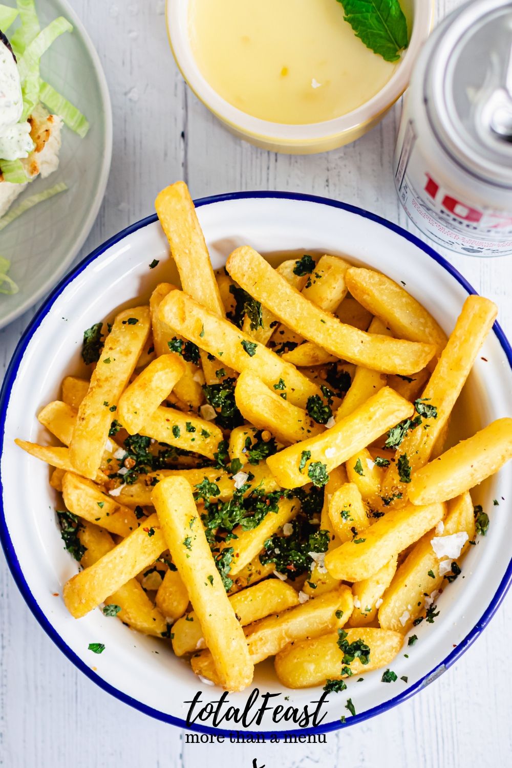 hot garlic fries, herby garlic fries, french fry hack