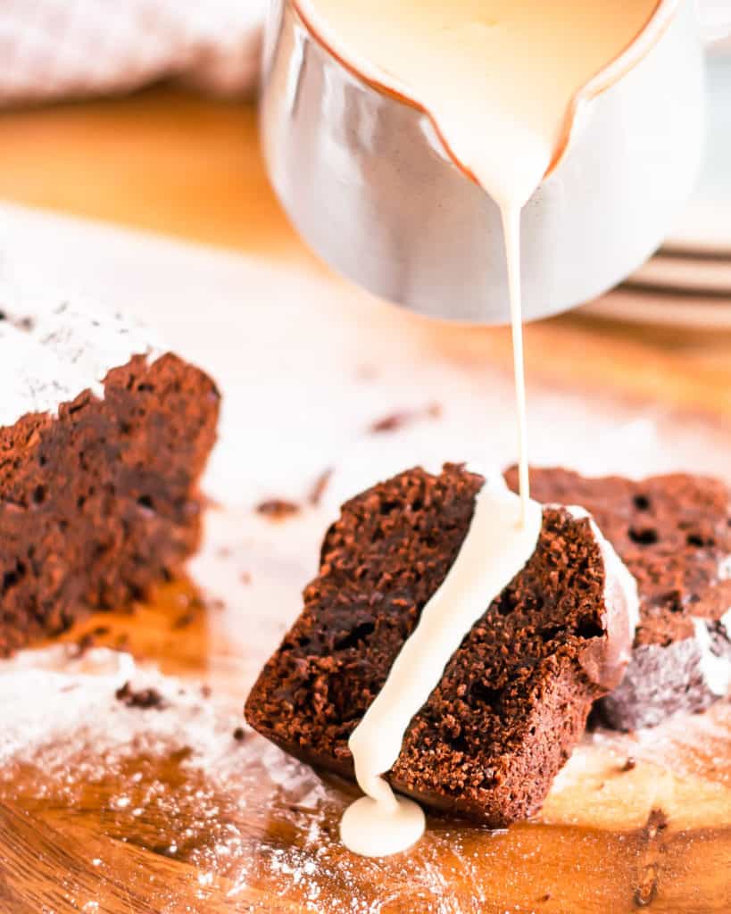 slice of chocolate beetroot cake with cream