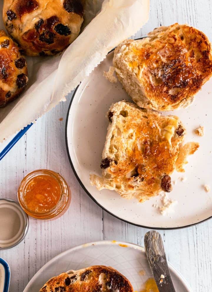 Traditional Hot Cross Buns toasted