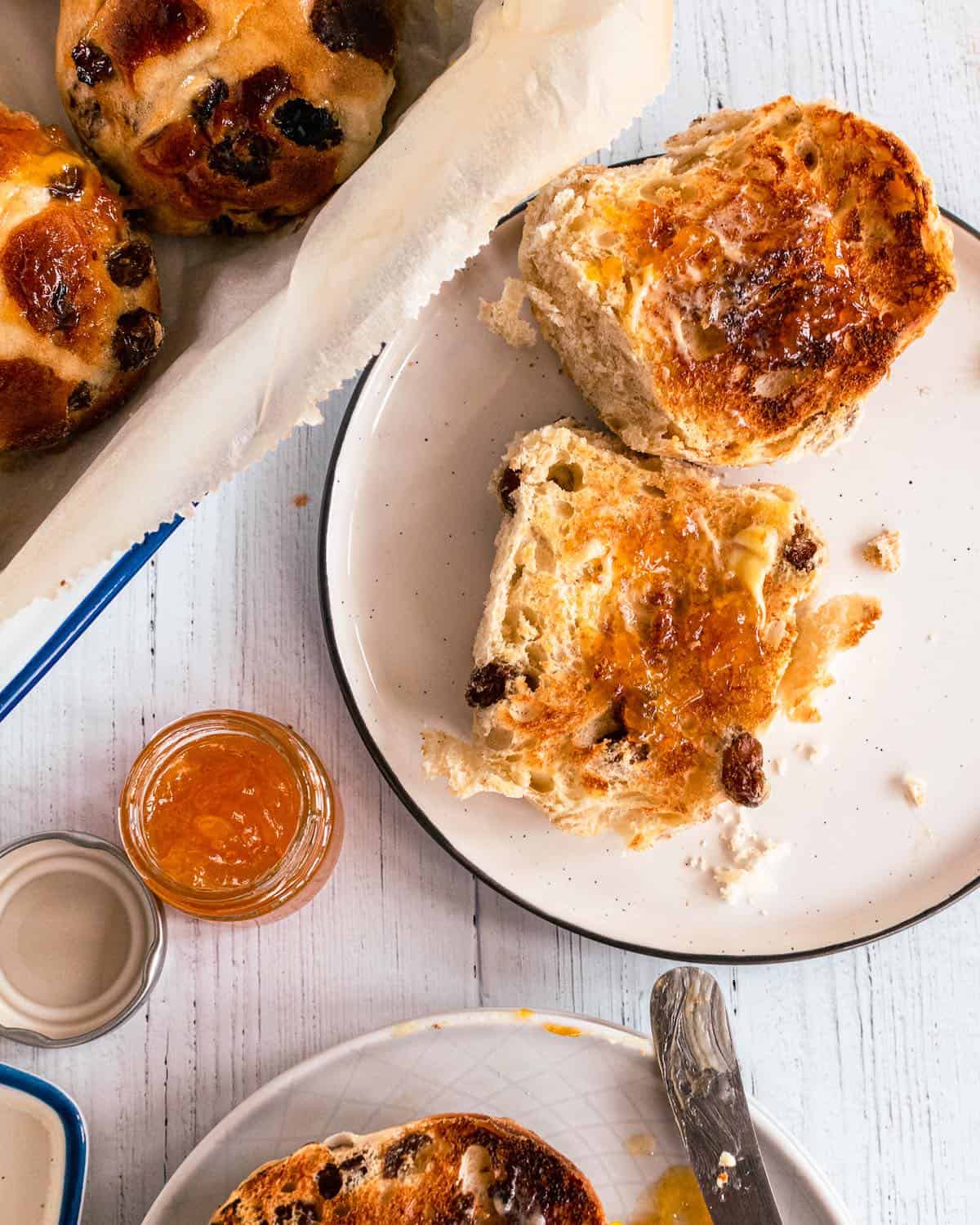 Traditional Hot Cross Buns toasted